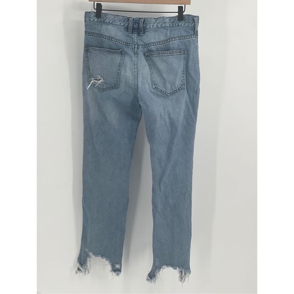 Free People Jeans Straight Leg Women Size‎ 30 Blue Distressed Raw Hem - Picture 5 of 13